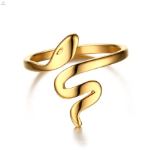 Personalidad de la moda de acero inoxidable pulido anillo de serpiente de oro abierto